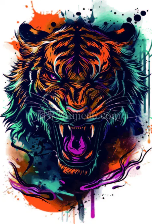 十二生肖虎泼墨画矢量插画