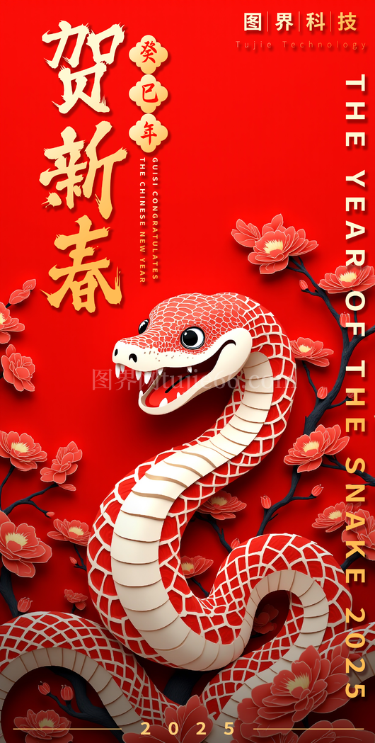 蛇年海报剪纸新年