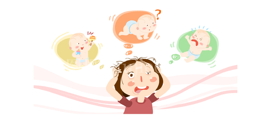 女性应对多婴儿混乱插画免抠元素