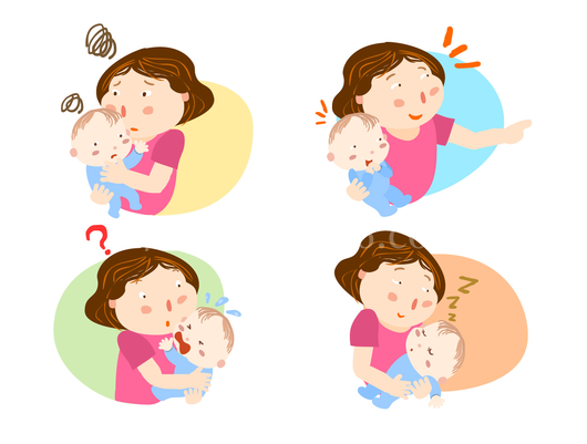 卡通女性与婴儿互动插画免抠元素