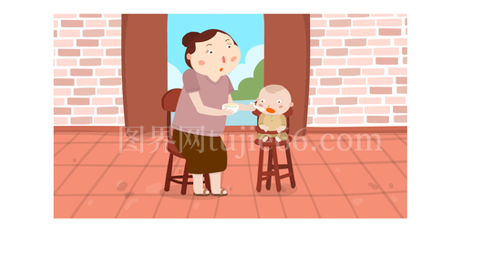 老妇与小男孩亲密互动插画免抠元素
