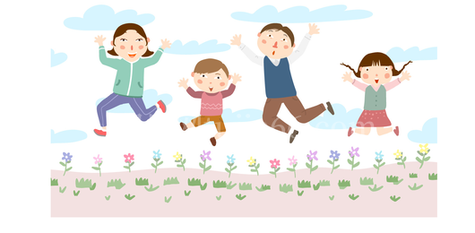 一家四口花田欢庆插画免抠元素