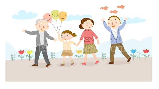 家庭户外散步插画免抠元素