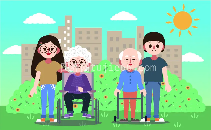 四代同堂户外场景插画免抠元素图片