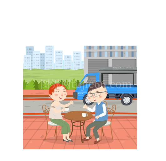 户外咖啡馆人物交流插画免抠元素