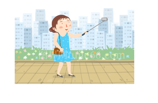女孩户外自拍插画免抠元素