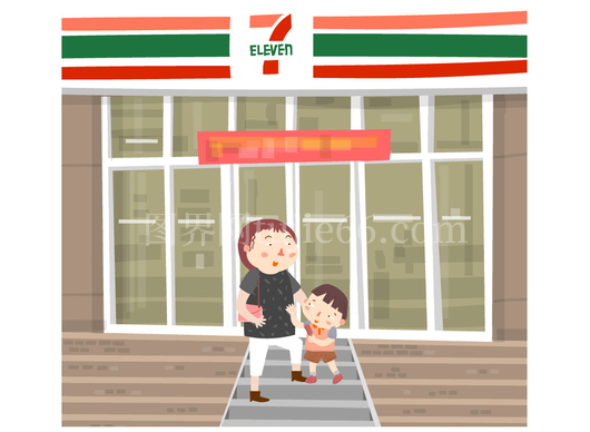 7-ELEVEN便利店前母女