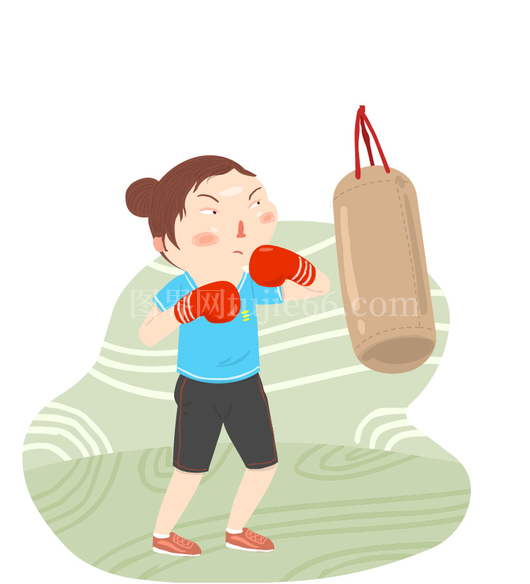 小女孩专注打沙袋