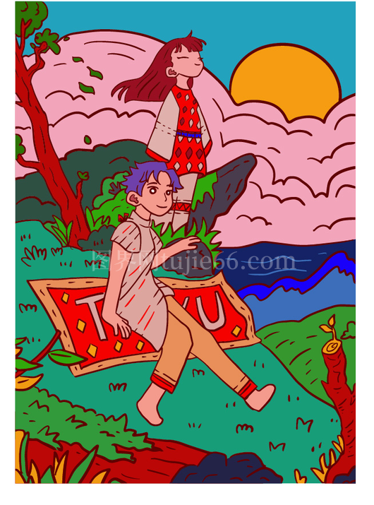 男女户外草地场景