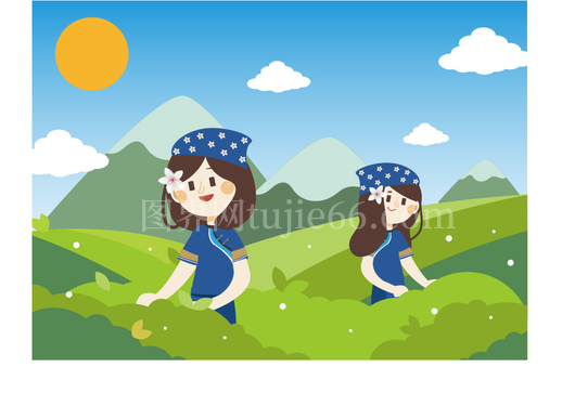 户外女孩嬉戏插画