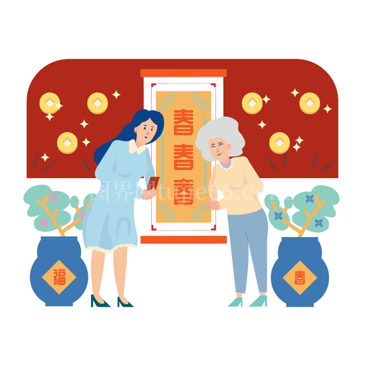 中国新年女性庆祝插画
