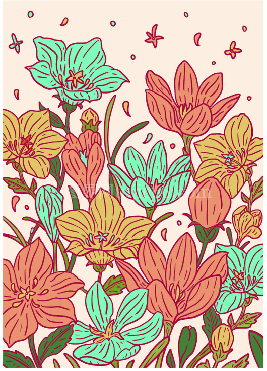 多彩花卉图案插画