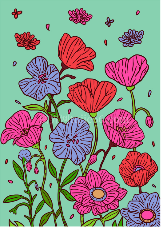 多彩花卉图案插画