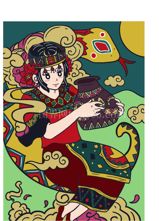 东方传统女性角色插画