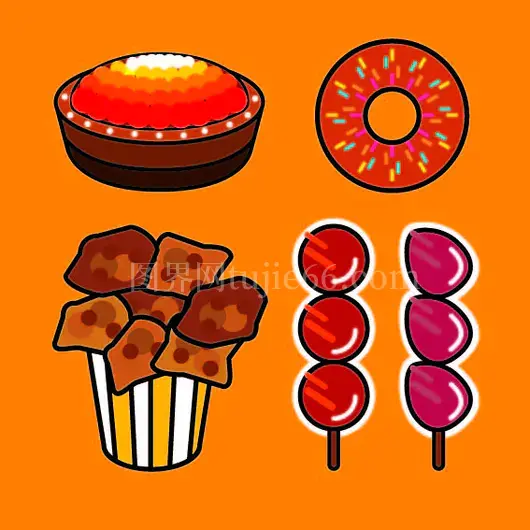多彩食物与甜点插画