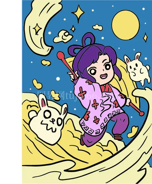 卡通角色与星夜