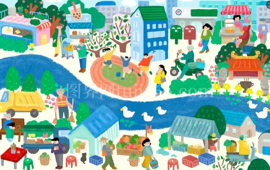 繁忙市场卡通插画