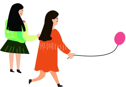 双女孩户外牵气球插画