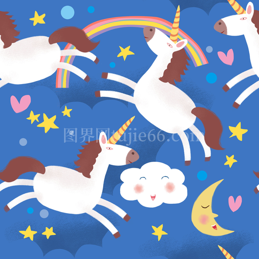 三只独角兽梦幻插画