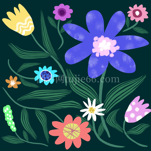 多彩花卉装饰图案插画