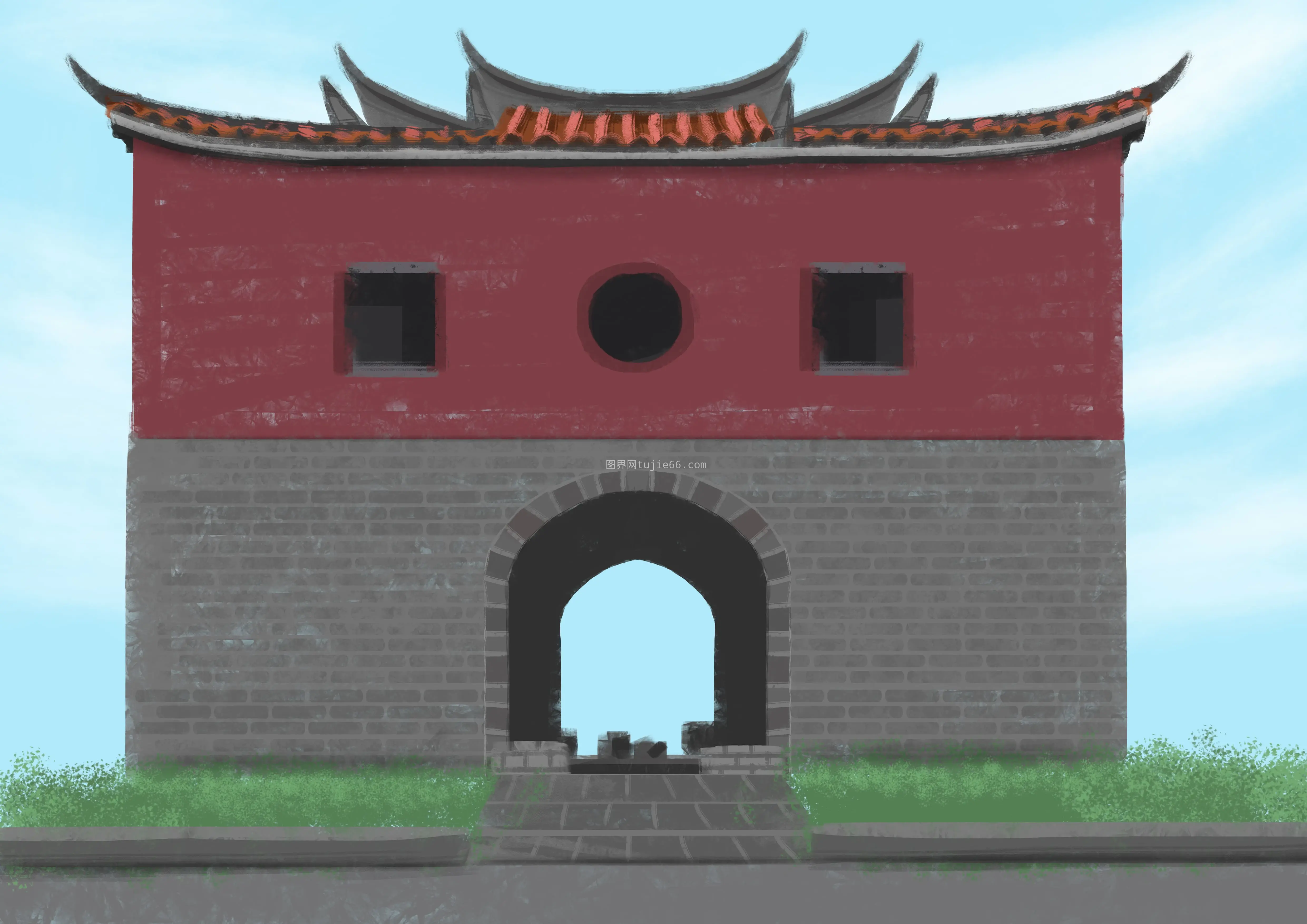 中国传统建筑房子插画图片