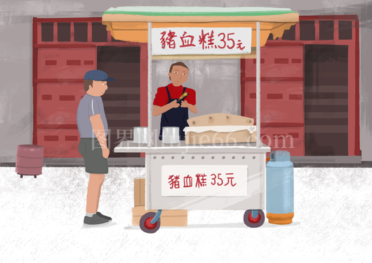 街头灌汤包小吃摊插画