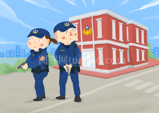 制服人员站红色建筑前