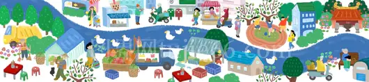 乡村生活多彩插画免抠元素