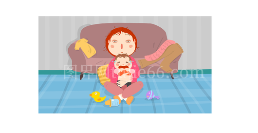 女性与婴儿共度的温馨时光插画