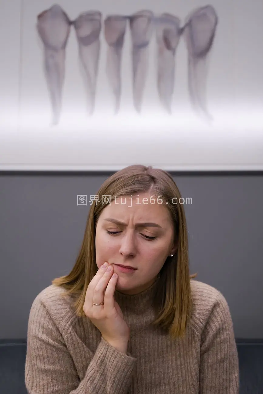 成年女性牙痛焦虑牙科就诊图片