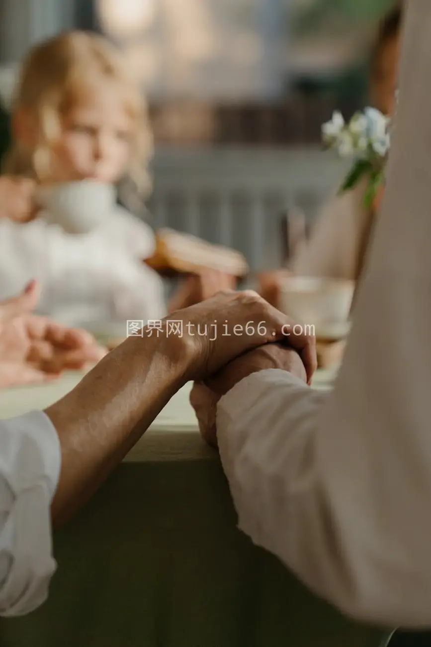 老年夫妇室内温馨聚会手牵手图片