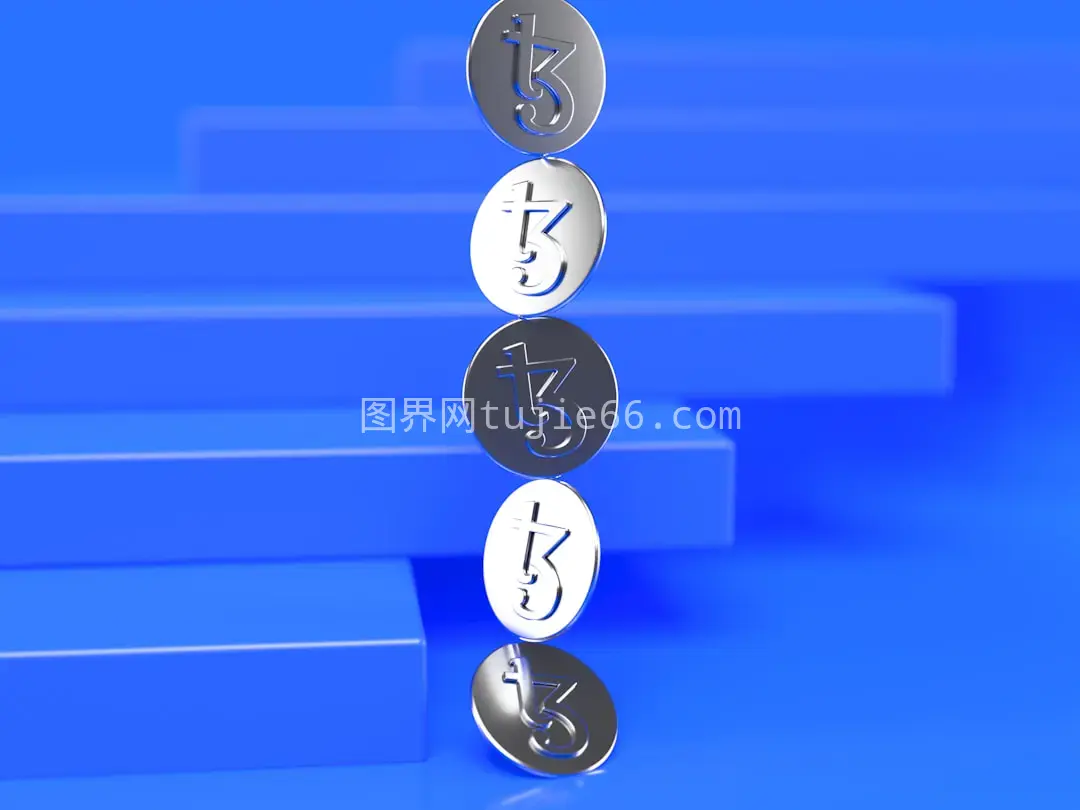 蓝色表面三枚金属数字静置图片