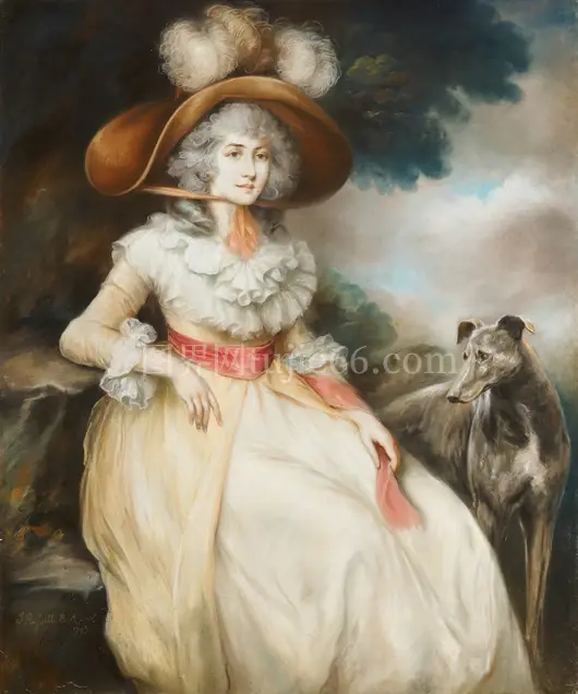 女子携犬画作呈现