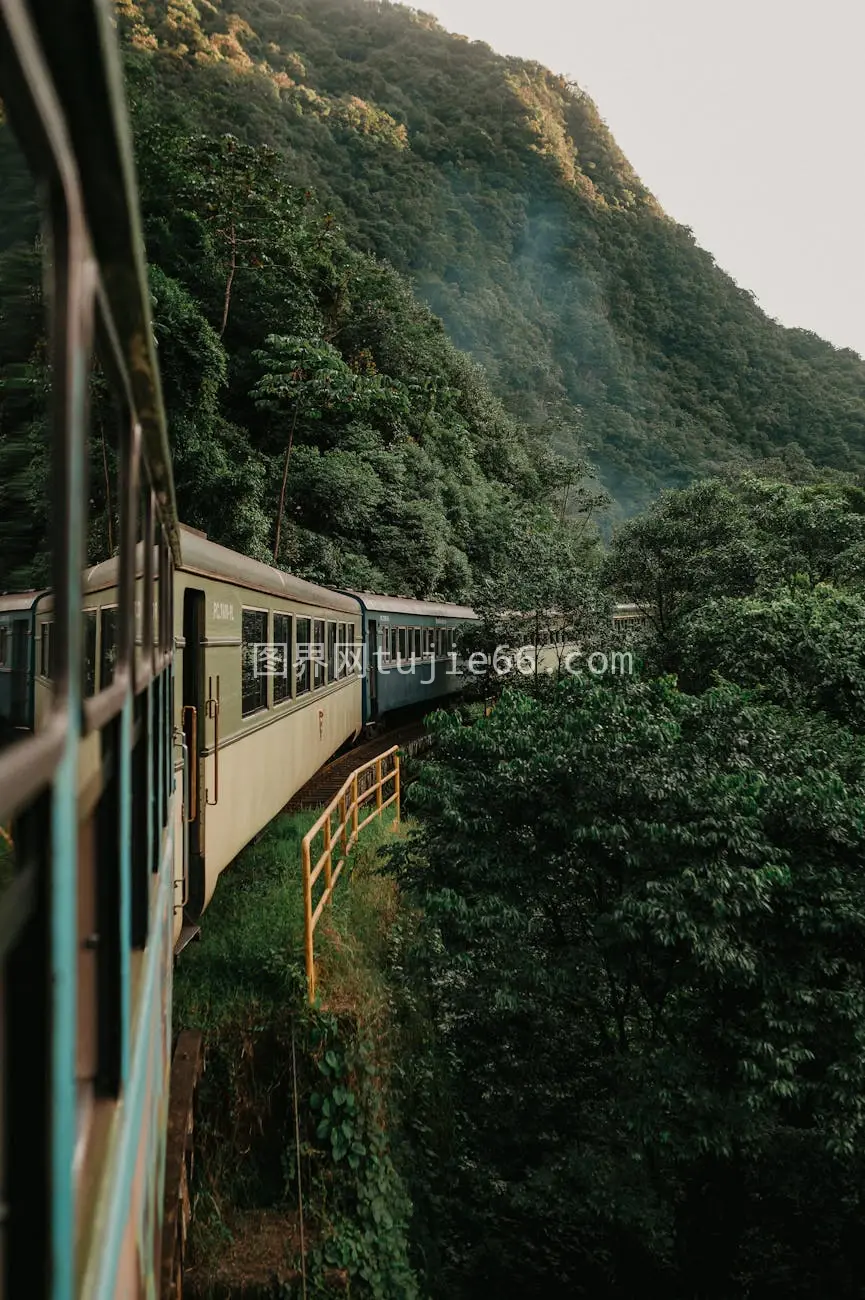 火车穿林越山自然景致图片