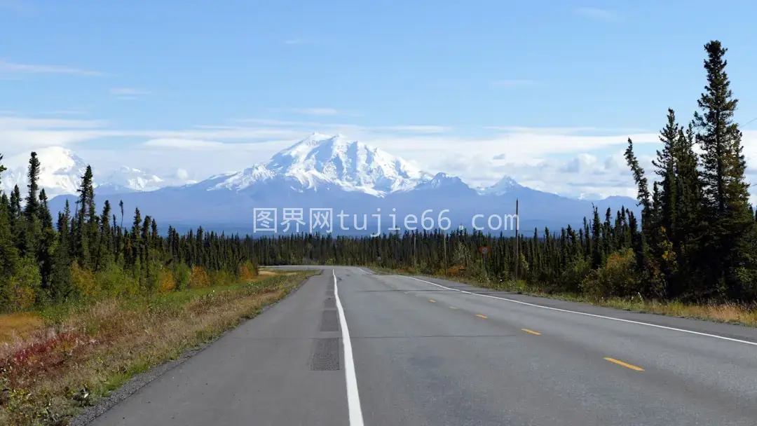 山峦映衬下的道路美景图片