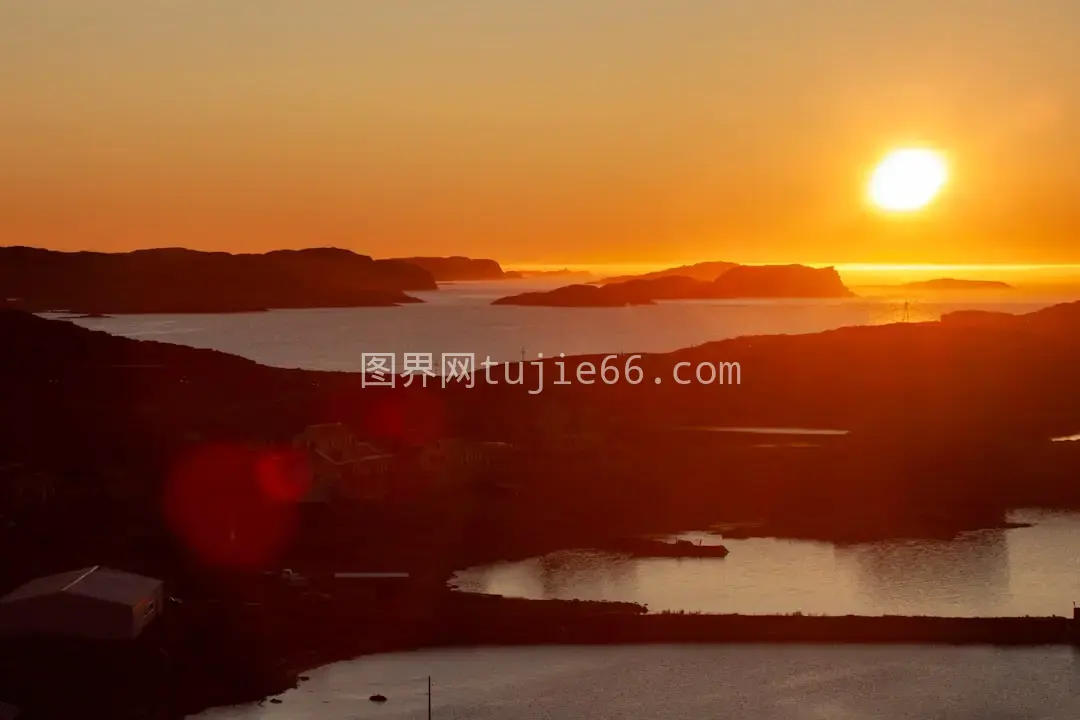 日落湖山景致图片