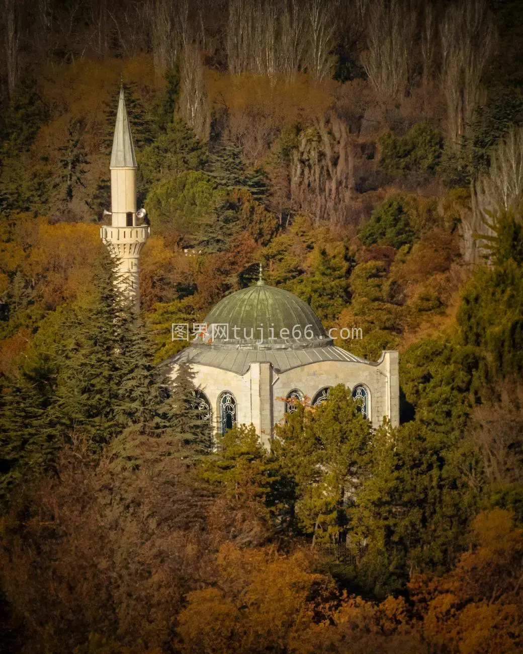 秋林隐寺静美图图片