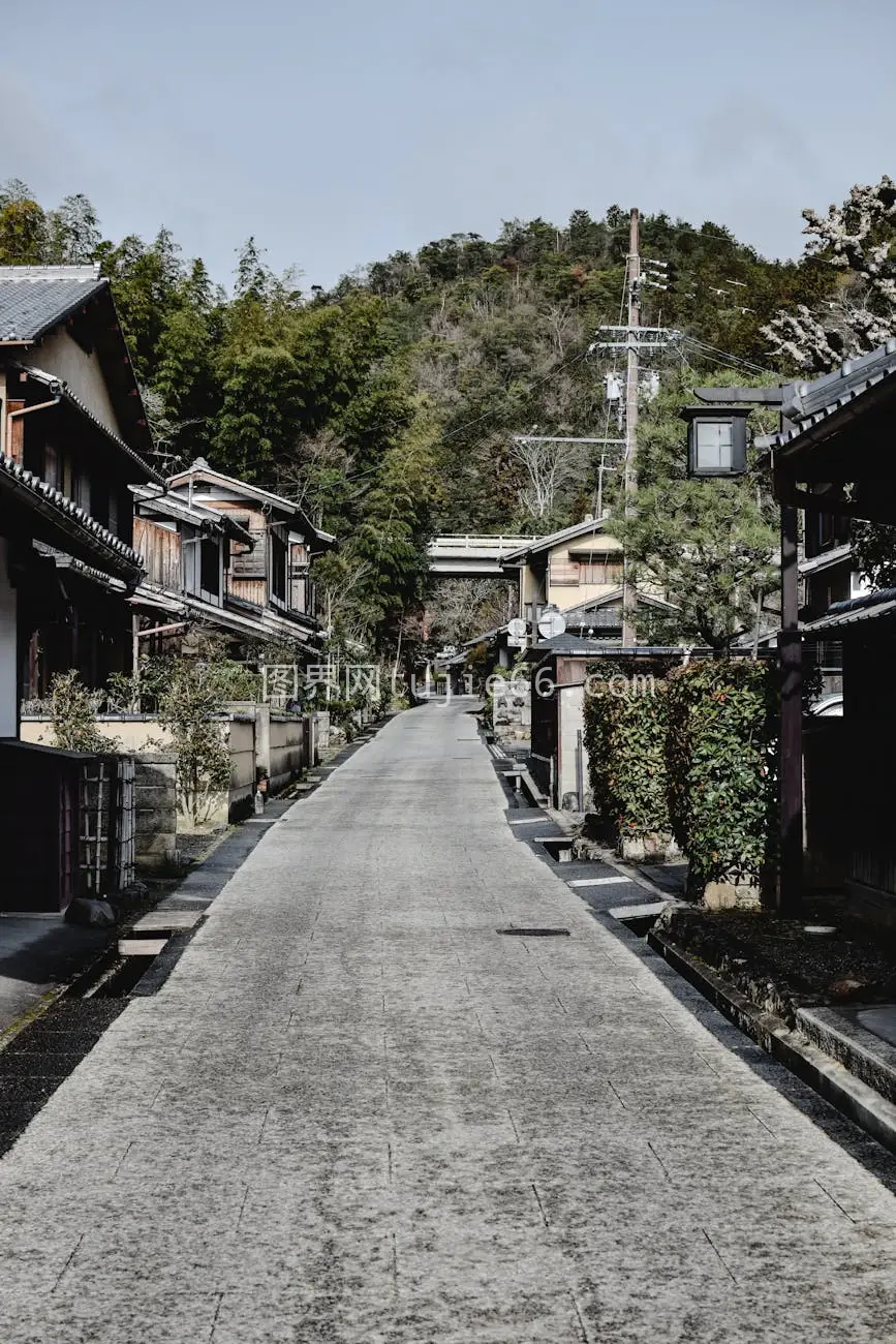 日本古街绿意盎然图片