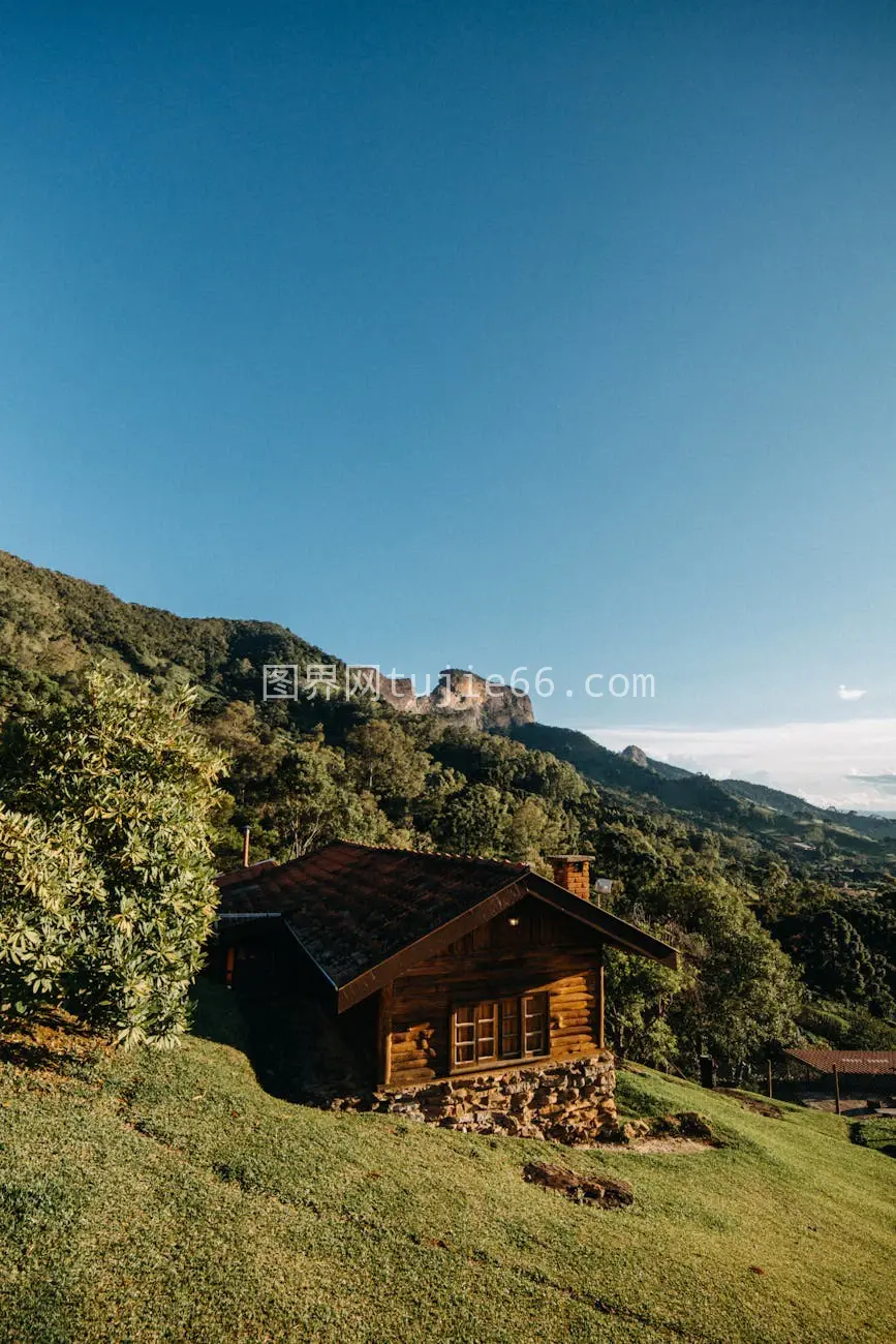 夏日乡村木屋绿荫景致图片