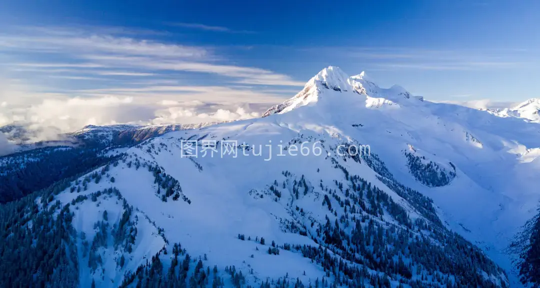 空中俯瞰雪山多云白日景图片