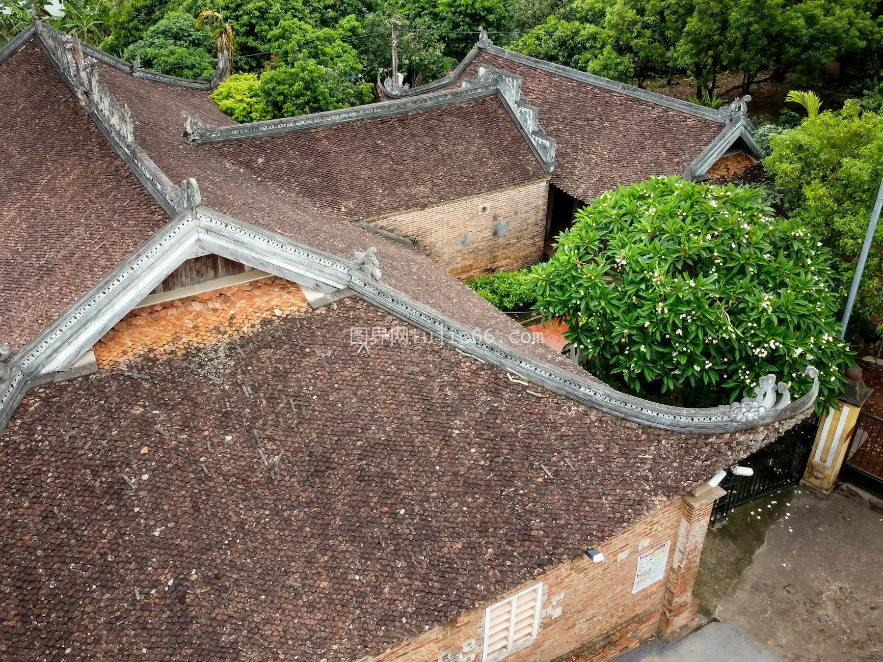 鸟瞰视角华丽屋顶传统亚洲建筑图片