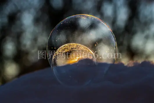 雪面冻结金泡特写