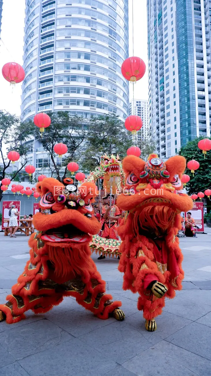 舞狮庆城景灯笼映图片