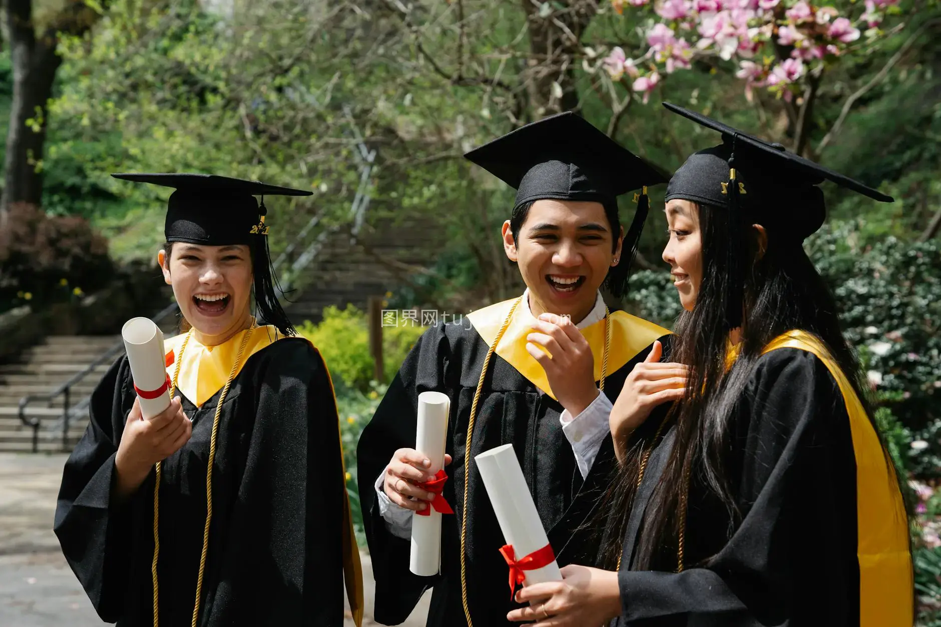 多元化学生毕业庆祝文凭照图片