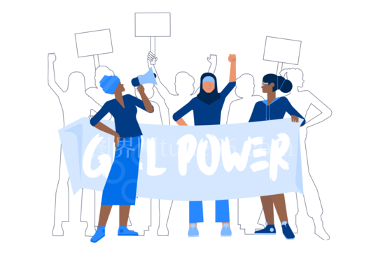 女性游行GirlPower横幅映照