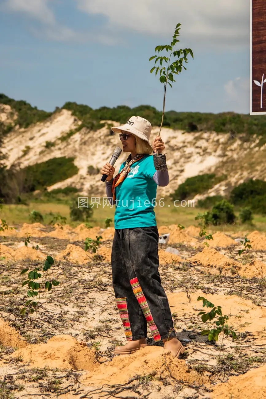 越南藩切妇女植树树苗图片