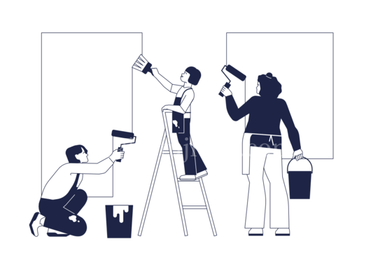 一家三口共绘温馨墙画