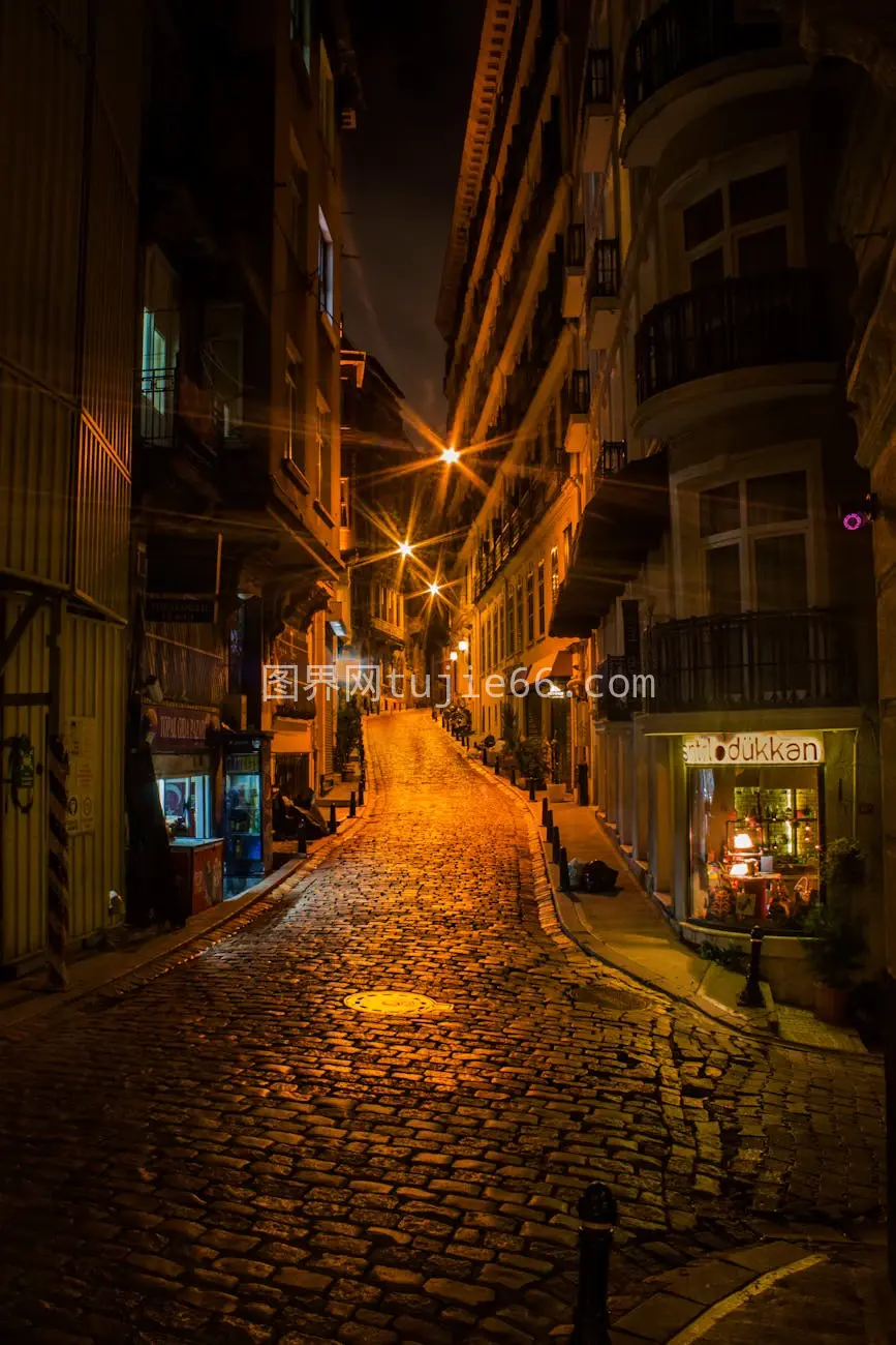 繁华市区夜色鹅卵石街景图片