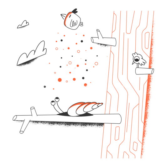 鸟栖树梢蜗牛相伴