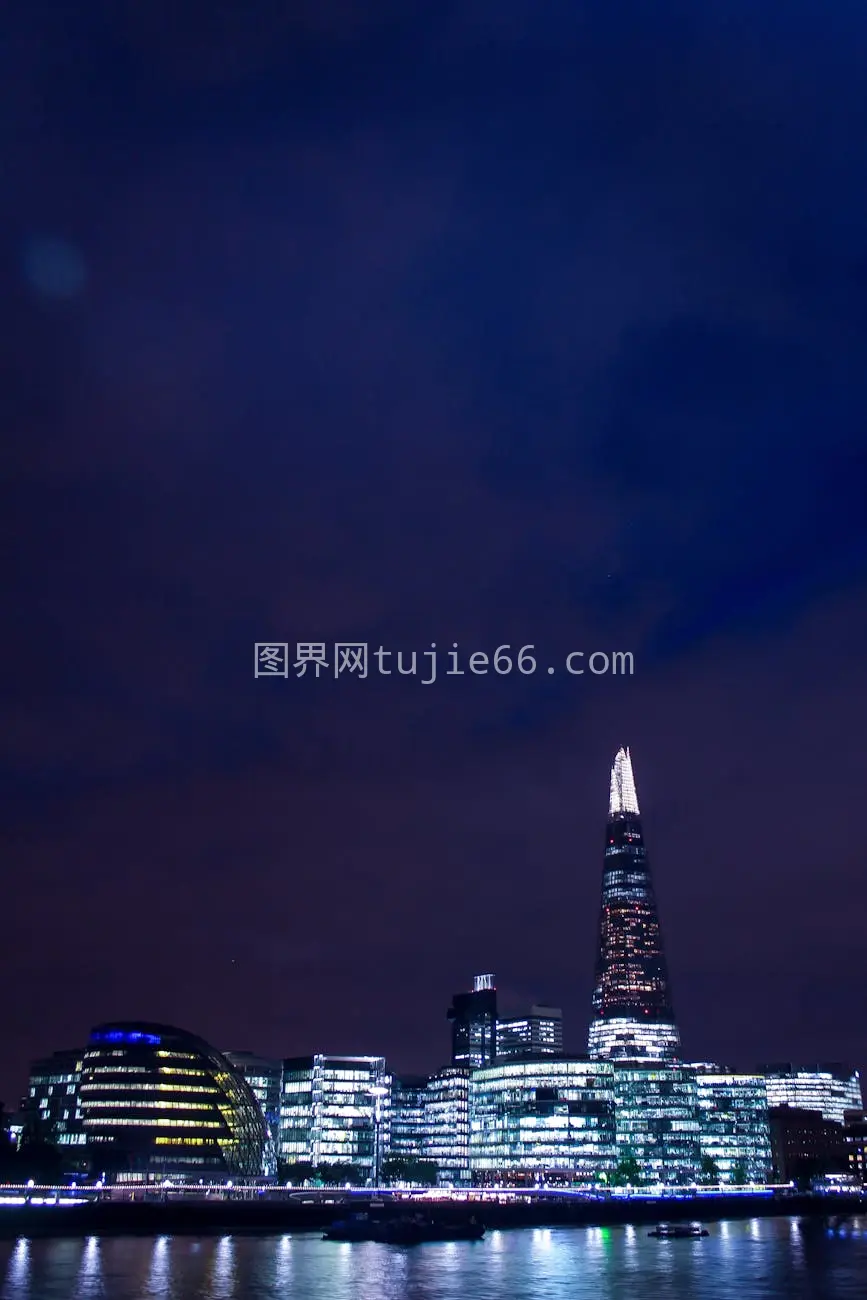 伦敦夜景高楼映泰晤士图片